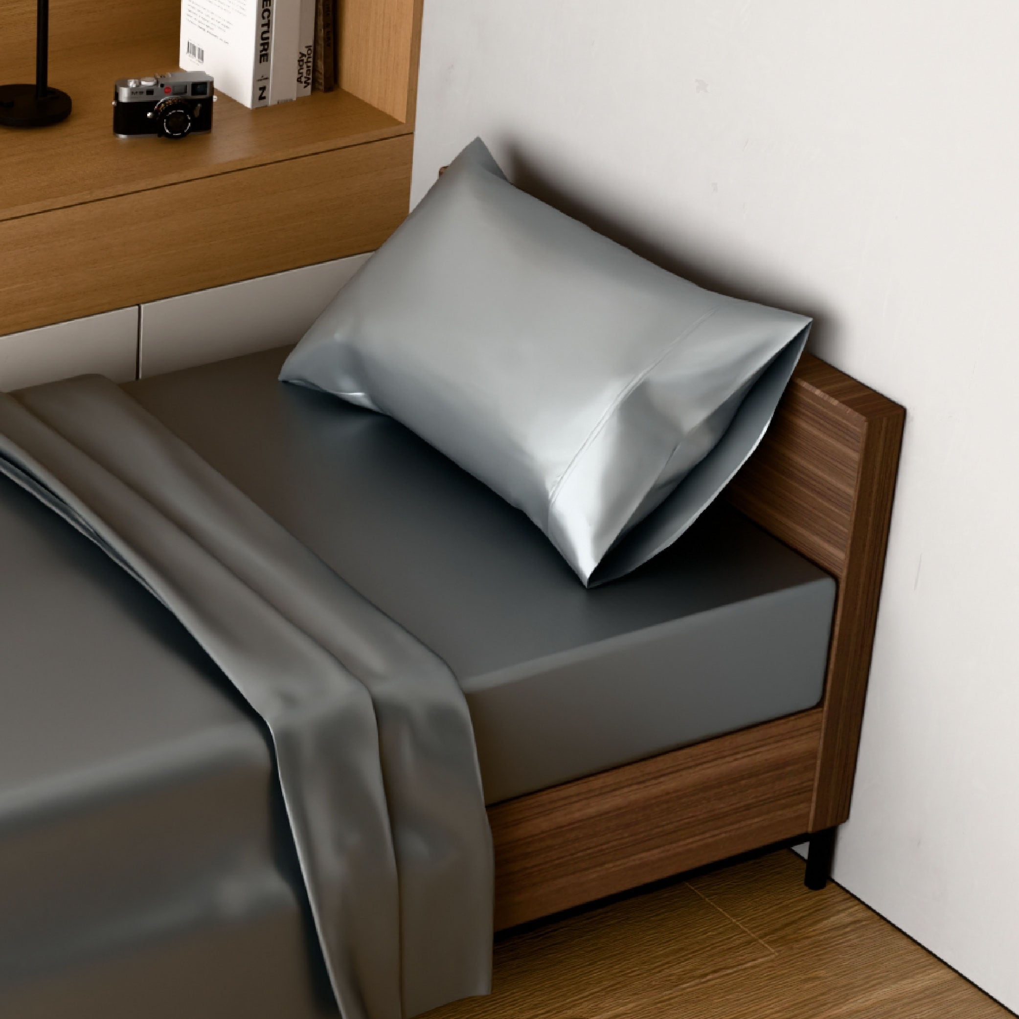 Satin Bed Sheets, Twin Size Sheets Set, 3 Pcs Silky Bedding Set With 15 Inches Deep Pocket For Mattress (Twin, Grey)_voghion.com
